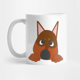 miniature pinscher chocolate and rust peeking cartoon Mug